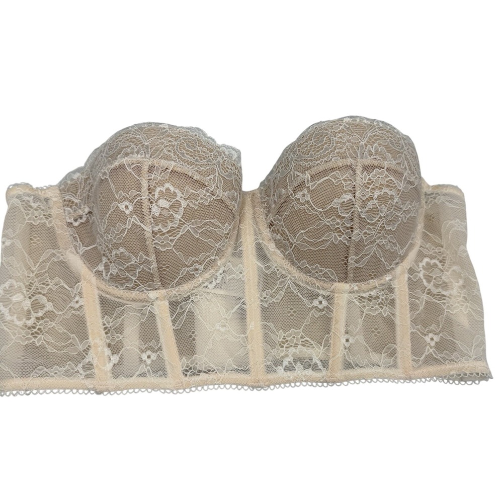 Adika Top Women L Beige Floral‎ Lace Padded Hook Eye